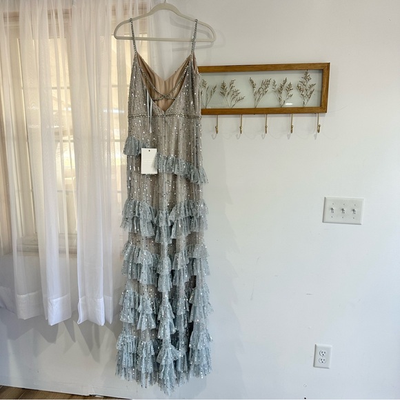 NEW Mac Duggal Tiered Ruffle Sequin Gown Maxi Dress Powder Blue 9116 - Picture 6 of 9